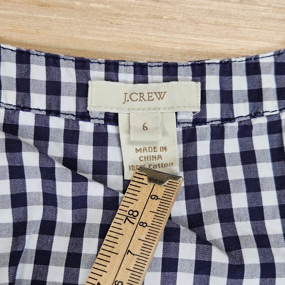 J Crew Gingham Dress Womens 6 Preppy Navy Cap Sleeve Cotton Pocket Shift 25716 - Picture 3 of 11